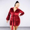 Slickblue Women's Plus Velvet Mini Dress, Bishop Sleeve V-Neck, Stretch Tie-Waist Cocktail Dress, Color & Size Options - 3 of 4