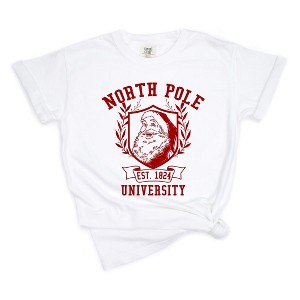 Simply Sage Market Women's Santa North Pole University Short Sleeve Garment Dyed Graphic Tee - 1 of 3