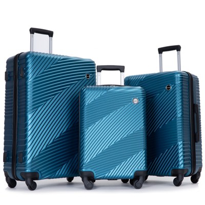 Wooakway 3 Piece Luggage Sets PC+ABS Lightweight Suitcase with Two Hooks, Spinner Wheels
