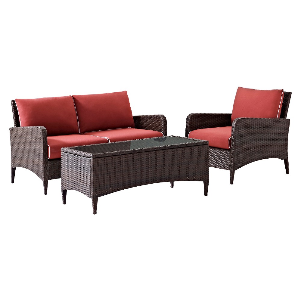 Photos - Garden Furniture Crosley Kiawah 3 Piece Outdoor Wicker Seating Set Sangria  