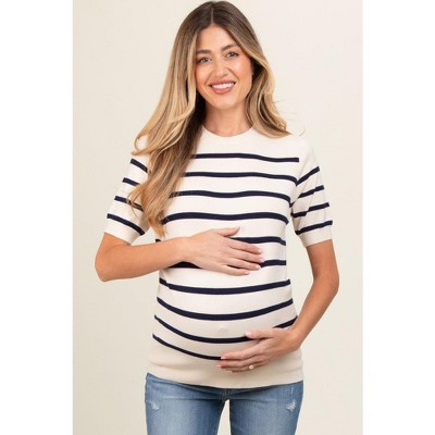 PinkBlush Navy Blue Striped Knit Maternity Short Sleeve Top