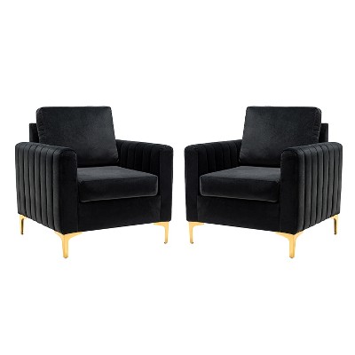Set of 2 Iapygia Contemporary Tufted Wooden Upholstered Club Chair with Metal Legs for Bedroom Club Chair| ARTFUL LIVING DESIGN