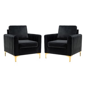 Set of 2 Iapygia Contemporary Tufted Wooden Upholstered Club Chair with Metal Legs for Bedroom Club Chair| ARTFUL LIVING DESIGN - 1 of 4