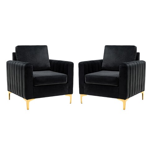 Set of 2 Iapygia Contemporary Tufted Wooden Upholstered Club Chair with Metal Legs for Bedroom Club Chair| ARTFUL LIVING DESIGN - image 1 of 4