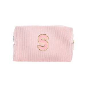 Unique Bargains Corduroy Rectangular Letter Makeup Bag Pink 1 Pc - 1 of 4