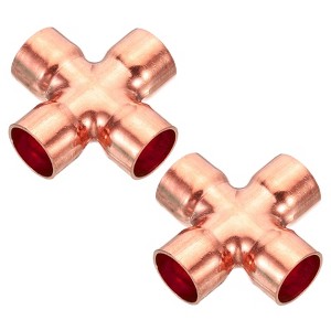 Unique Bargains Plumbing Air Conditioning Refrigeration Copper Thermal Conductivity Cross Pipe Fittings Rose Gold - 1 of 4