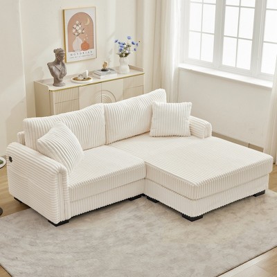 Whisen 2-Seater L-Shaped Corduroy Chaise Sofa with Reversible Cushion, Storage Pocket and USB-C Charging Port, Left/Right Convertible