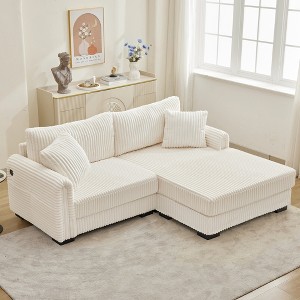 Whisen 2-Seater L-Shaped Corduroy Chaise Sofa with Reversible Cushion, Storage Pocket and USB-C Charging Port, Left/Right Convertible - 1 of 4