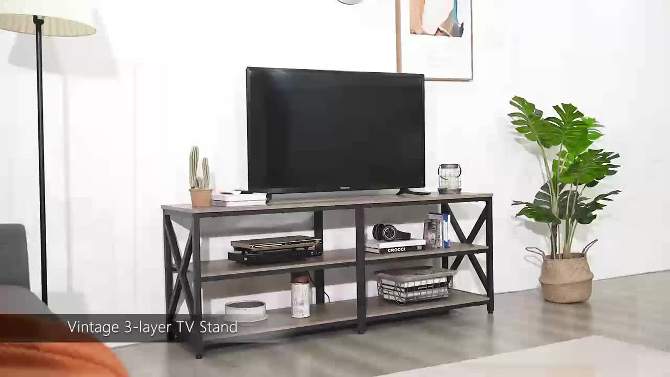 Yaheetech Vintage TV Stand for TV up to 70 Inches 3-Tier TV Console Table, 2 of 9, play video