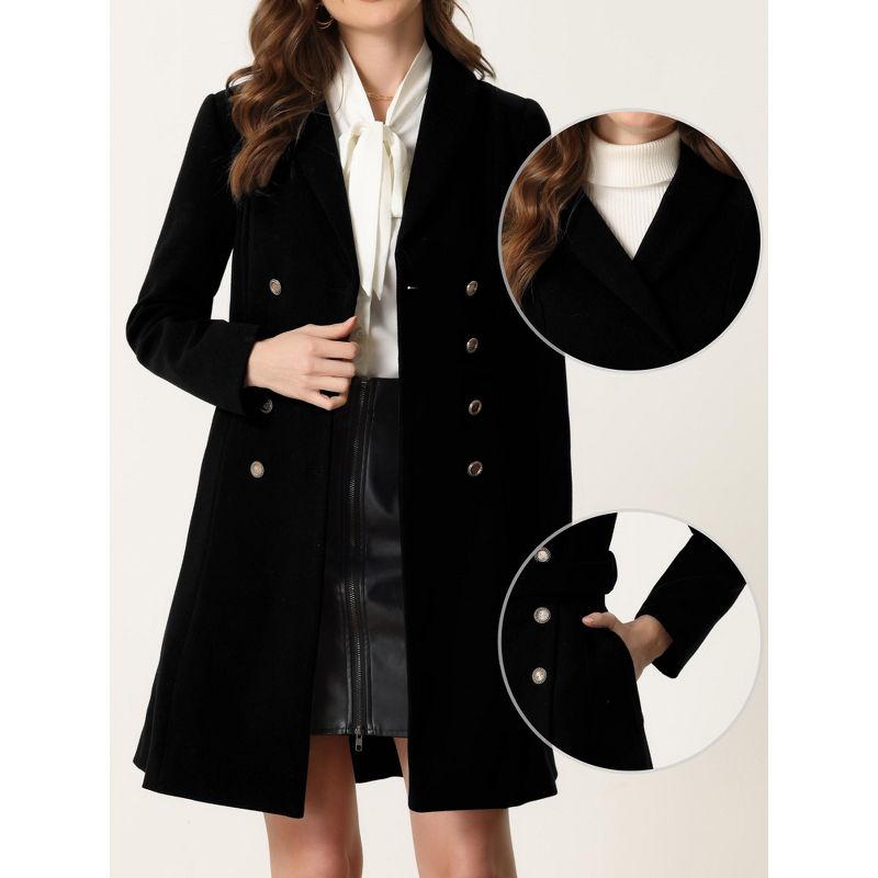 Allegra K Women's Double Breasted Winter Flat Collar Belted Coat With Pockets, 2 of 7