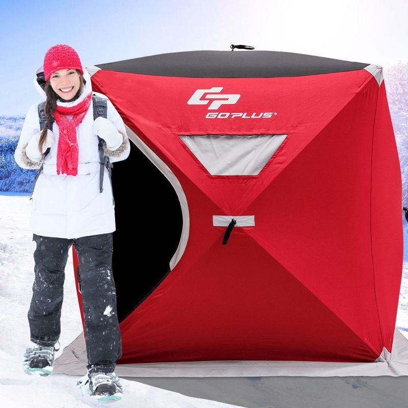 Costway Portable Pop-up 2-person Ice Shelter Fishing Tent Shanty w/ Bag Ice Anchors Red, 3 of 10
