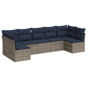 vidaXL 7 Piece Patio Sofa Set with Cushions - Gray and Navy Blue Without Table - 1 of 4