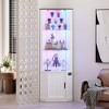 Fredees 69" Display Cabinet with Pop-Up Glass Doors, RGB LED Lights, Motion Sensor, Movable Shelves, Corner Bookcase - 3 of 4