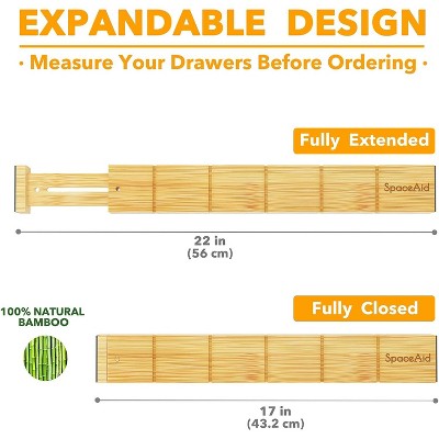 Natural Bamboo Expandable Drawer Dividers with Labels, Set of 4