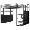 PAGED Full Size Loft Bed Simple Modern Pine Bed Frame with Desk, Shelves, Storage Stair and Guardrail for Bedroom - 3 of 4
