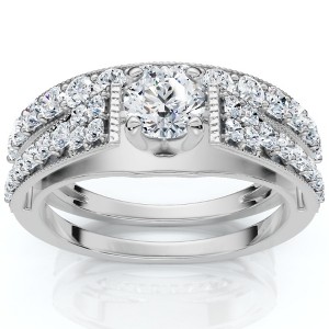 Pompeii3 1Ct TW Vintage Engagement Wedding Ring Set Lab Created 14k Gold - 1 of 4