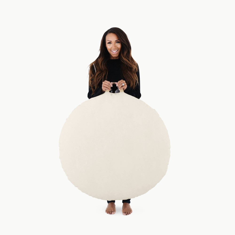 Gathre Circle Kids' Floor Cushion Ivory: Faux Leather Bean Bag Chair, Indoor Upholstered Seat, Solid Pattern