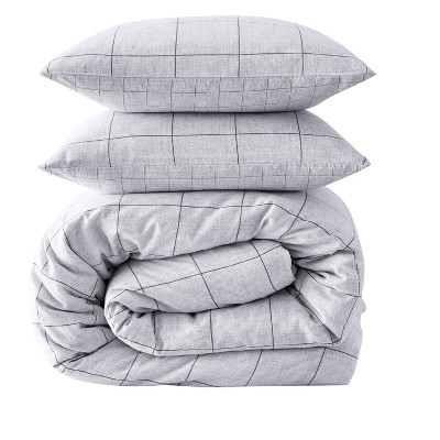Holden Grid Grey Cotton Full/Queen Duvet Cover Set