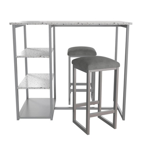 3pc Nora Bar Height Dining Set With Faux Terrazzo Top Gray Metal