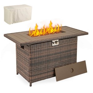 Costway 44.5" Propane Fire Pit Table with Metal Slatted Tabletop & Stainless Steel Burner Brown/Black/Gray - 1 of 4