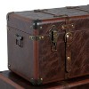 Set of 3 Traditional Faux Leather and Wood Storage Trunks Brown - Olivia & May - 4 of 4