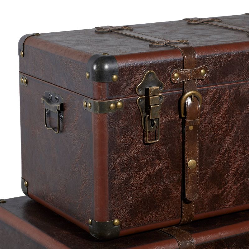 Set of 3 Traditional Faux Leather and Wood Storage Trunks Brown - Olivia &#38; May, 5 of 22