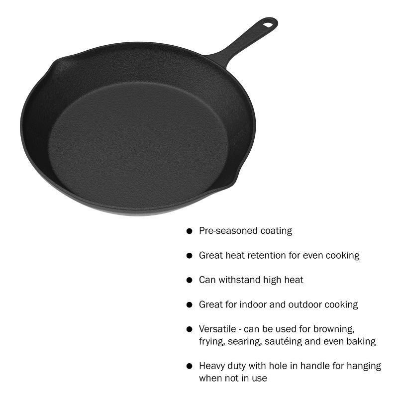 Frying Pans-Set of 3 Cast Iron Pre-Seasoned Nonstick Skillets in 10, 8, 6- Cook Eggs, Meat, Pancakes, and More-Kitchen Cookware by Home-Complete, 3 of 7