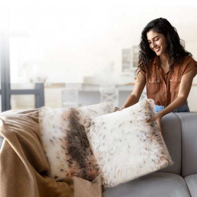 Set of 2 Faux Fur Animal Print Throw Pillows