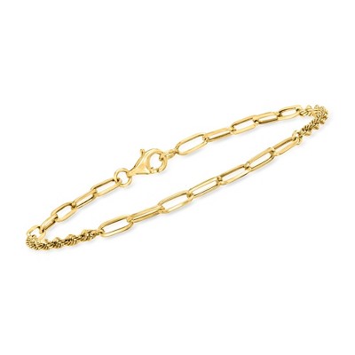 Ross-Simons 3mm 10kt Yellow Gold Alternating Paper Clip Link and Rope Chain Bracelet