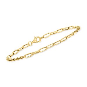 Ross-Simons 3mm 10kt Yellow Gold Alternating Paper Clip Link and Rope Chain Bracelet - 1 of 3
