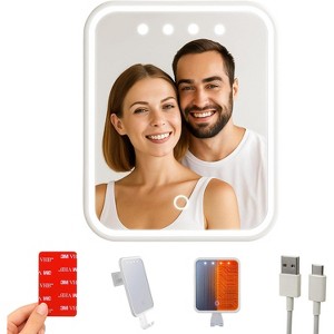 LED Shower Mirror, Waterproof Heated & Fog-Free with USB-C Charging, Shatterproof Design - 1 of 4