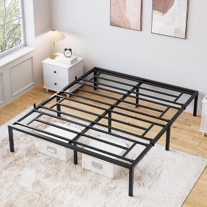 6 Inch Metal Bed Frame, Queen Platform Bed Frame No Box Spring Needed, with Metal Slat Support, Easy Assembly, Under Bed Storage - Black Queen Size - 1 of 4