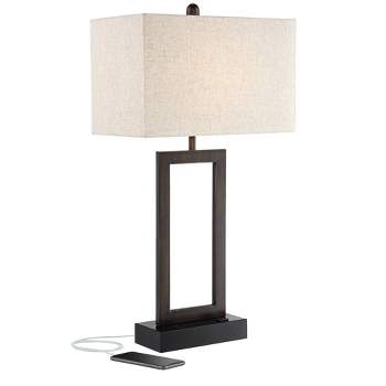 360 Lighting Todd Modern Table Lamp 30" Tall Bronze Rectangular with USB and AC Power Outlet in Base Oatmeal Fabric Shade for Living Room Office House