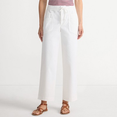 Lands' End Women's Herringbone Chino High Rise Relaxed Straight Drawstring Ankle Pants