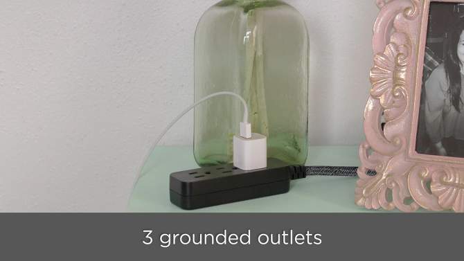 Cordinate 2&#39; 3 Outlet Grounded Extension Cord Dark Gray, 2 of 7, play video