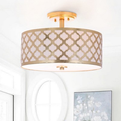 Gold Quatrefoil Drum Semi Flush Mount Ceiling Light