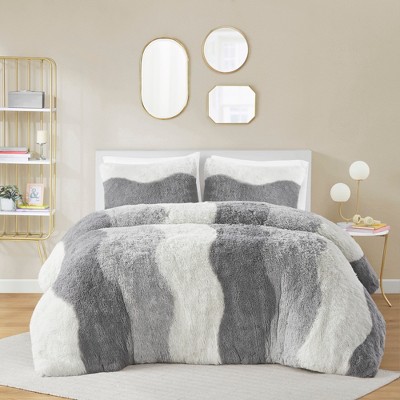 Elegant Shaggy Stripe Print Comforter Set, All Season Home Textile for Lux Bedroom Decor