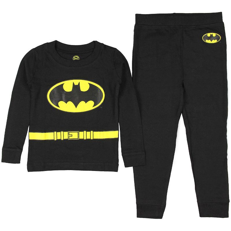 DC Comics Little Boys Batman Logo Dark Knight Costume Pajama Set Black, 1 of 4