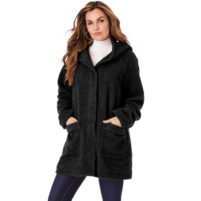 Roaman's Women's Plus Size Mid Weight Hooded Teddy Coat
