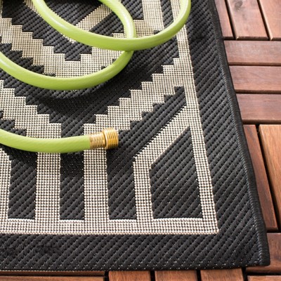 Black and Beige Geometric Indoor/Outdoor Runner Rug