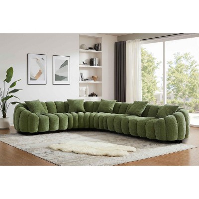 Minimore Modern Style 144" W Winnie L Shape 6S Sofa Green