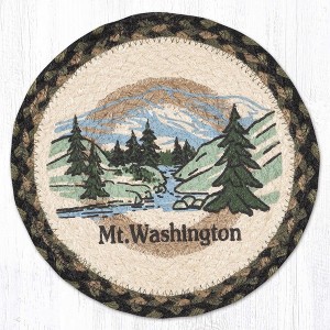 Earth Rugs NH Mt. Washington Printed Round Jute Trivet – 10" Rustic Mountain Scene with Heat-Resistant Eco-Friendly Braided Design - 1 of 3