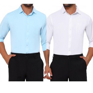INSPIRE CHIC Men's Point Collar Button Long Sleeves Solid Business Dress Shirts 2 Packs - 1 of 4