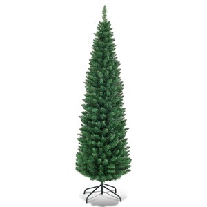 Tangkula 5/6/7/8/9FT Pencil Christmas Tree PVC Artificial Slim Tree w/ Metal Stand Home Holiday Decor Green - 1 of 4