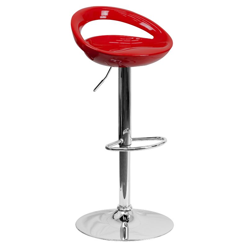 Emma and Oliver Red Plastic Adjustable Height Barstool with Chrome Base, 1 of 11