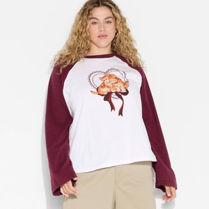 Women's Too Cute to Care Raglan Long Sleeve Graphic T-Shirt - White - 1 of 3