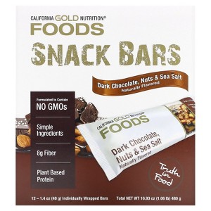 California Gold Nutrition Foods, Dark Chocolate, Nuts, & Sea Salt Snack Bars, 12 Bars, 1.4 oz (40 g) Each - 1 of 4