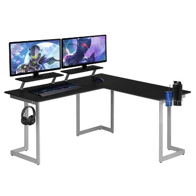 Techni Sport Warrior L-Shaped Gaming Desk with Cup Holders and Headphone Hook