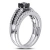EVERLY JEWELRY | Black Rhodium Plated Sterling Silver 1 CT TW Black and White Princess and Round Diamonds Bridal Set - 2 of 4