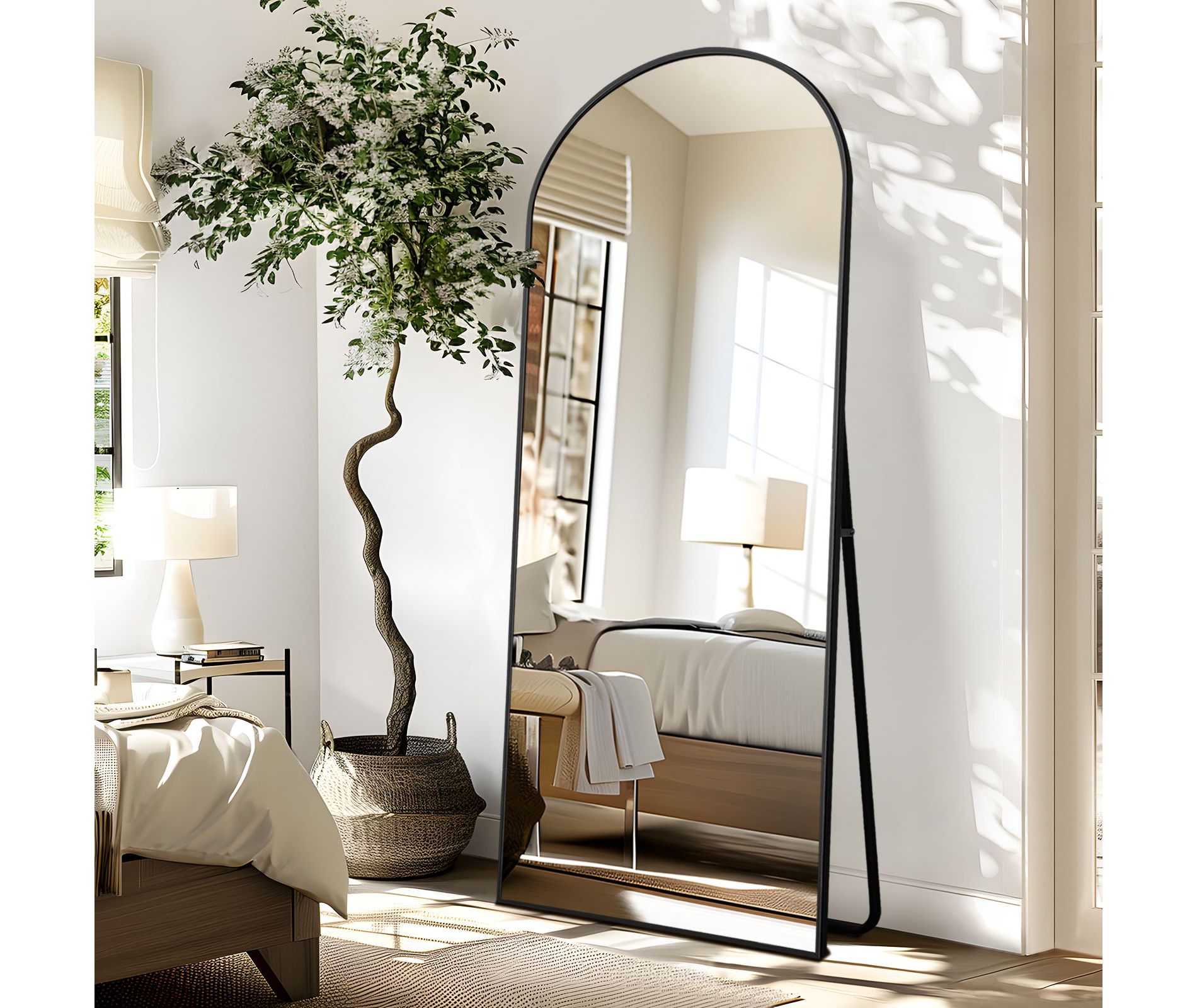 64"x21" Arched Full Length Mirror with Aluminum Alloy Frame, Wall-Mounted/Leaning Against Wall/Standing Floor Mirror for Bedroom Living Room Entryway